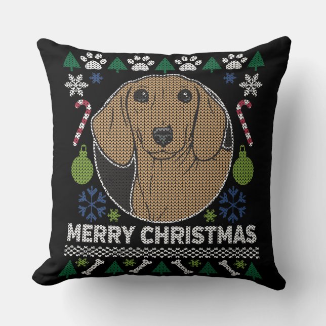Dackel Ugly Christmas Sweater Dog Design Kissen (Vorderseite)