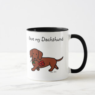 Dackel und ein Blumen-Cartoon Tasse