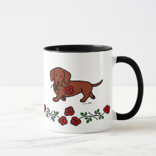 Dackel und ein Blumen-Cartoon Tasse