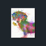 Dackel und Gläser Rainbow Splash Leinwanddruck<br><div class="desc">Dieses Aquarellbild zeichnet sich durch ein farbenfrohes Bild eines Datschundes in aquamarinen Gläsern aus,  die in Blume verziert sind | Von Fab Funky</div>