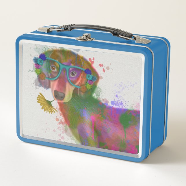 Dackel und Gläser Rainbow Splash Metall Brotdose (Vorderseite)