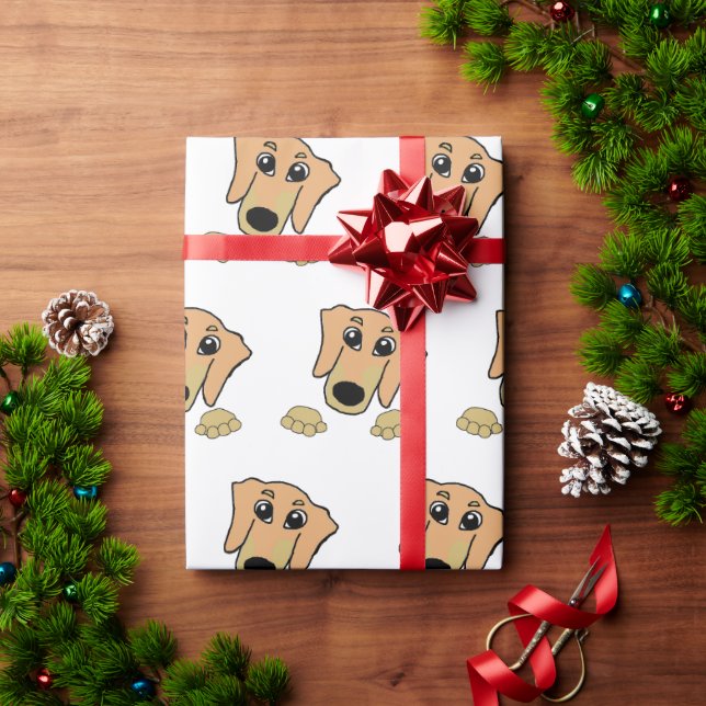 Dackel und hellbrauner Cartoon Geschenkpapier (Feiertagsgeschenk)