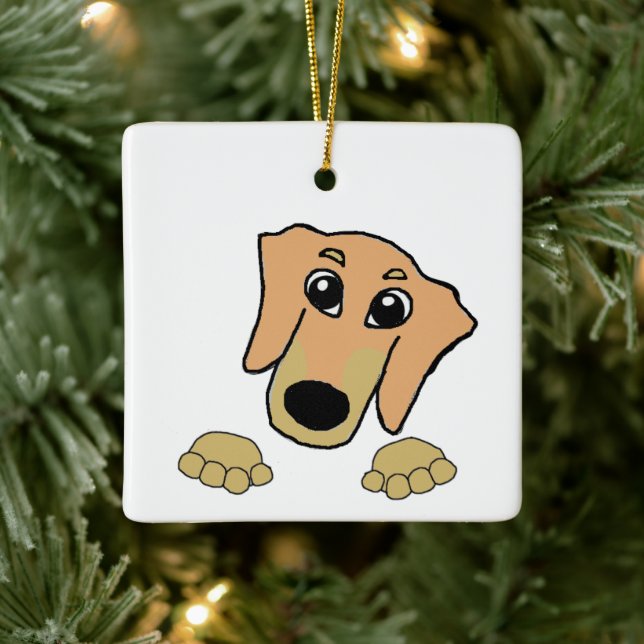 Dackel und hellbrauner Cartoon Keramikornament (Baum)