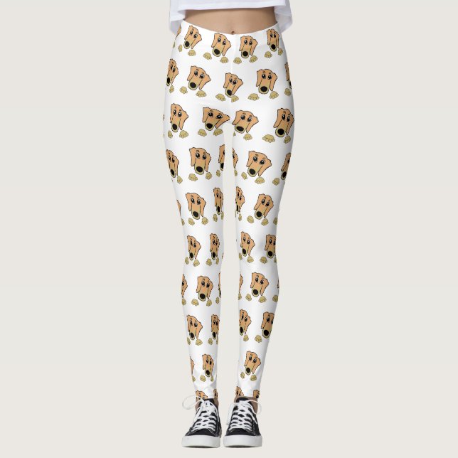 Dackel und hellbrauner Cartoon Leggings (Vorderseite)