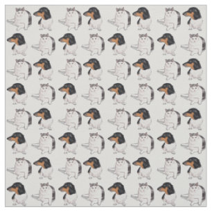 Dackel und japanischer Bobtail Gewebe-Druck Stoff