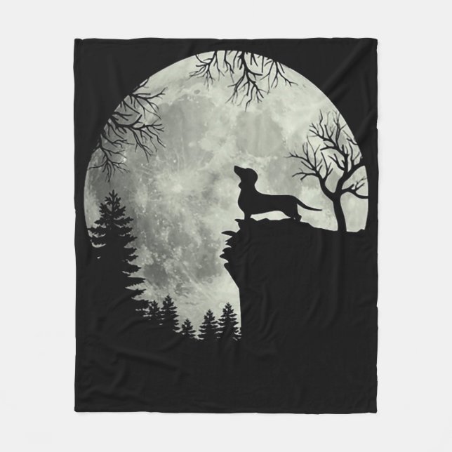 Dackel und MondHalloween Fleecedecke (Vorderseite)