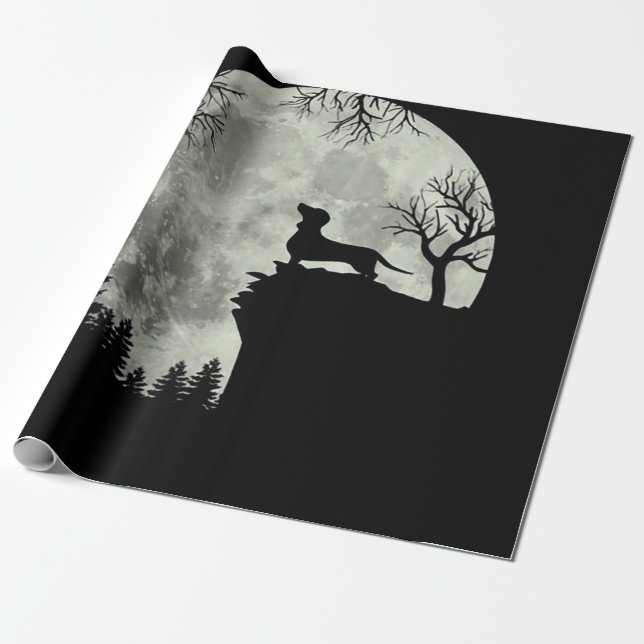 Dackel und MondHalloween Geschenkpapier (Ungerollt)