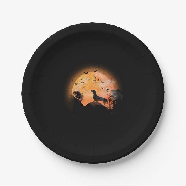 Dackel und MondHalloween Pappteller (Vorderseite)