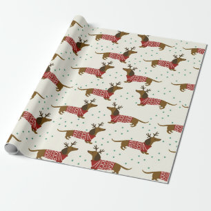 Dackel und Schneeflocken Weihnachtsmuster Geschenkpapier
