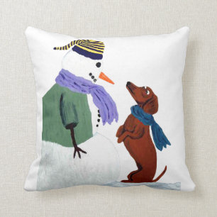 Dackel und Snowman Kissen