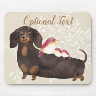 Dackel und Vogelfamilie Mousepad