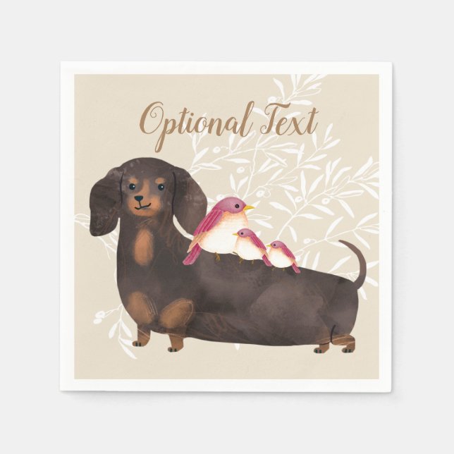 Dackel und Vogelfamilie Serviette (Vorderseite)