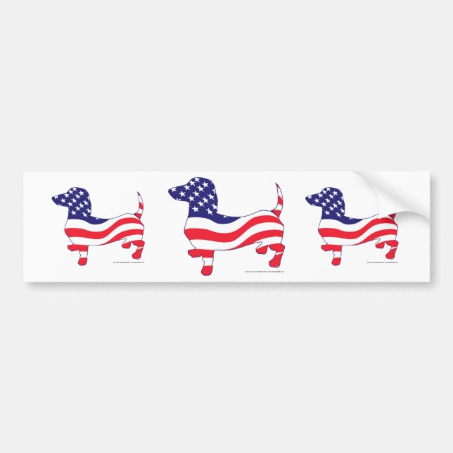 Dackel unter amerikanischer Flagge Autoaufkleber (Vorne)