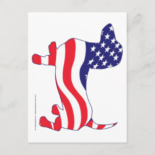 Dackel unter amerikanischer Flagge Postkarte