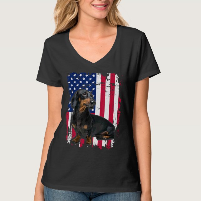 Dackel US Flag Shirt 4. Juli (Vorderseite)