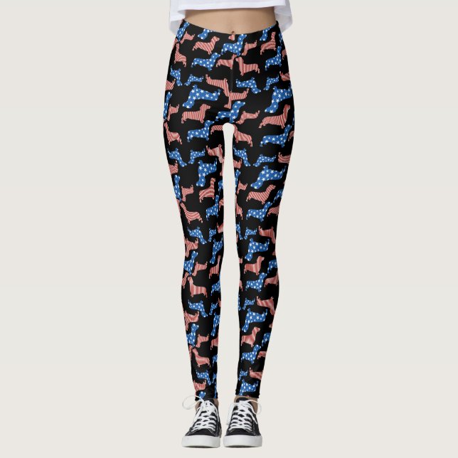 Dackel US Flagge Leggings (Vorderseite)