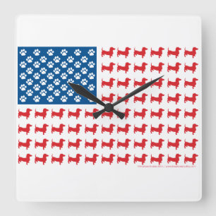 Dackel-USA-FLAG-für-Dunkel Quadratische Wanduhr