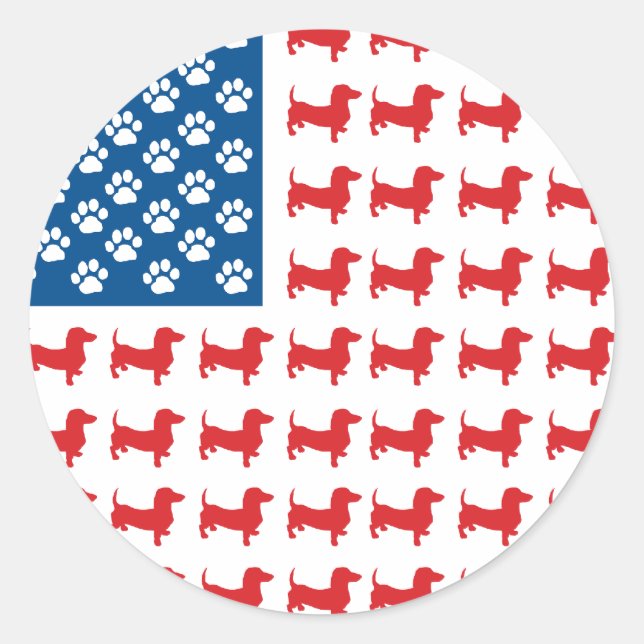 Dackel USA Patriotische Flagge Runder Aufkleber (Vorderseite)