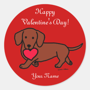 Dackel Valentine Cartoon Runder Aufkleber