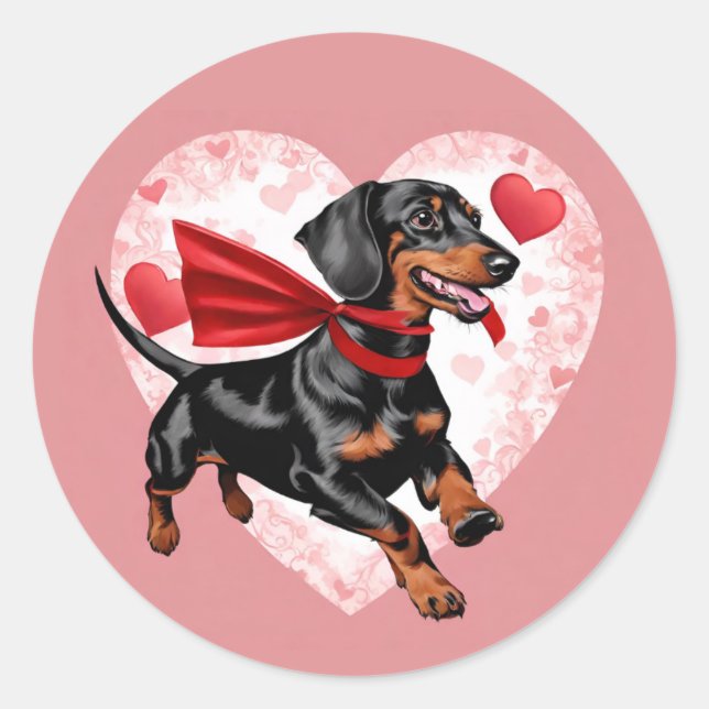 Dackel Valentinstag Aufkleber Niedlich (Vorderseite)