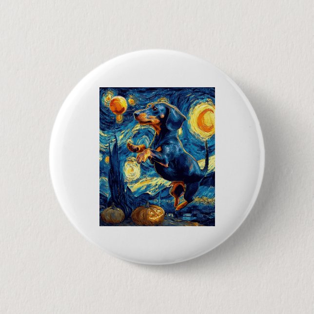 Dackel van gogh sternenbehaglich zwischen Funny Button (Vorderseite)