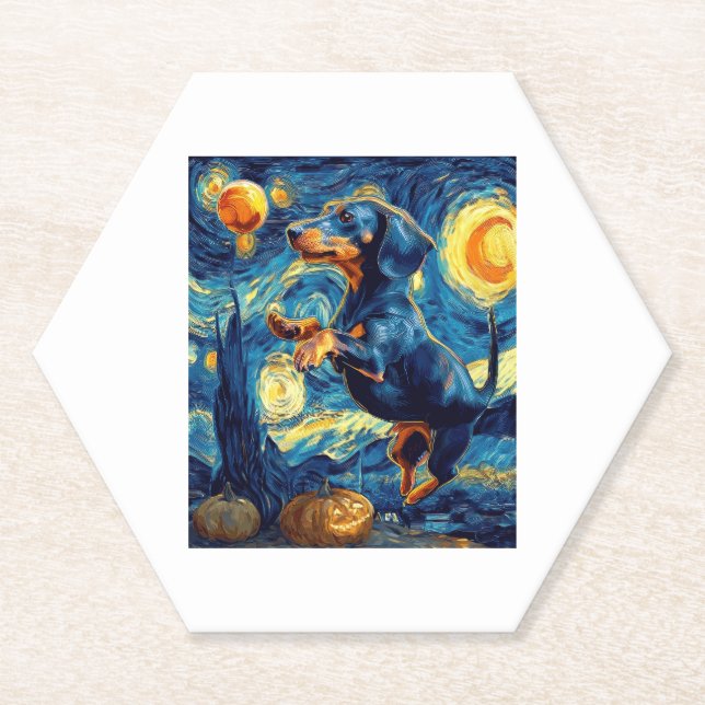 Dackel van gogh sternenbehaglich zwischen Funny Untersetzer (Vorderseite)
