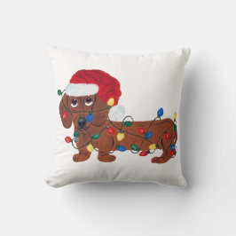 Dackel verwirrt in den Weihnachtslichtern (rot) Kissen