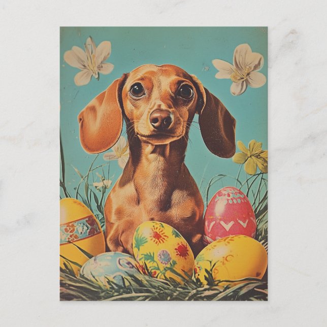 Dackel Vintag Ostern Postkarte (Vorderseite)