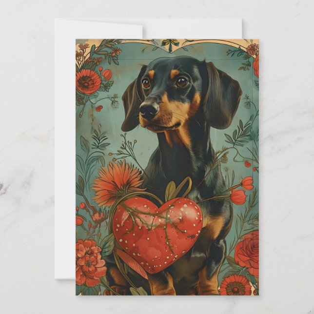 Dackel Vintag Valentinstag Feiertagskarte (Vorderseite)
