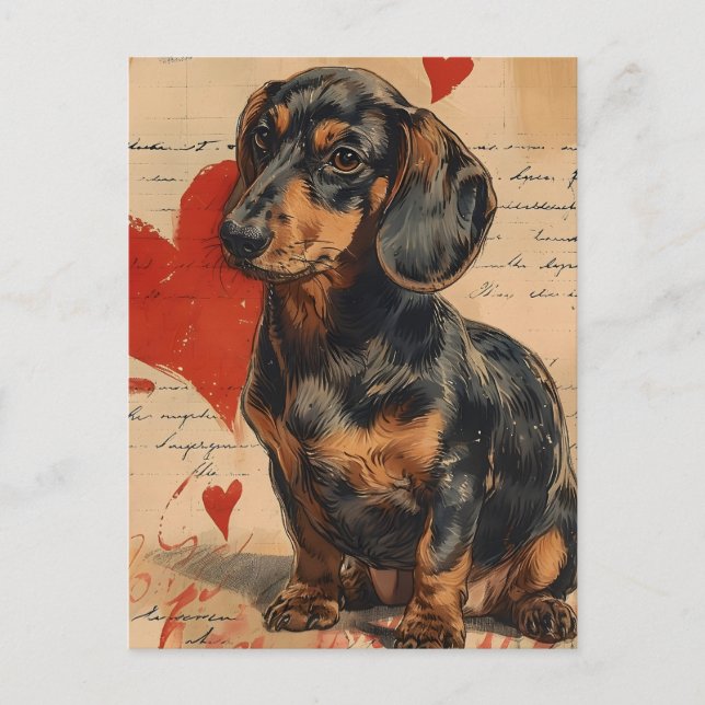 Dackel Vintag Valentinstag Postkarte (Vorderseite)