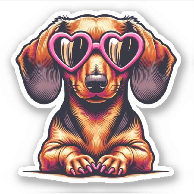 Dackel Vinyl Sticker - Herzbrille (Vorderseite)
