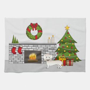 Dackel von glattem Coat im Weihnachtsraum Geschirrtuch