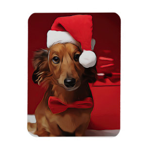 Dackel vor einem Weihnachtsgeschenk Magnet