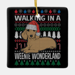 Dackel Wandern in einem Würstchen Wunderland Keramikornament