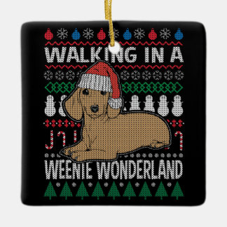 Dackel Wandern in einem Würstchen Wunderland Keramikornament