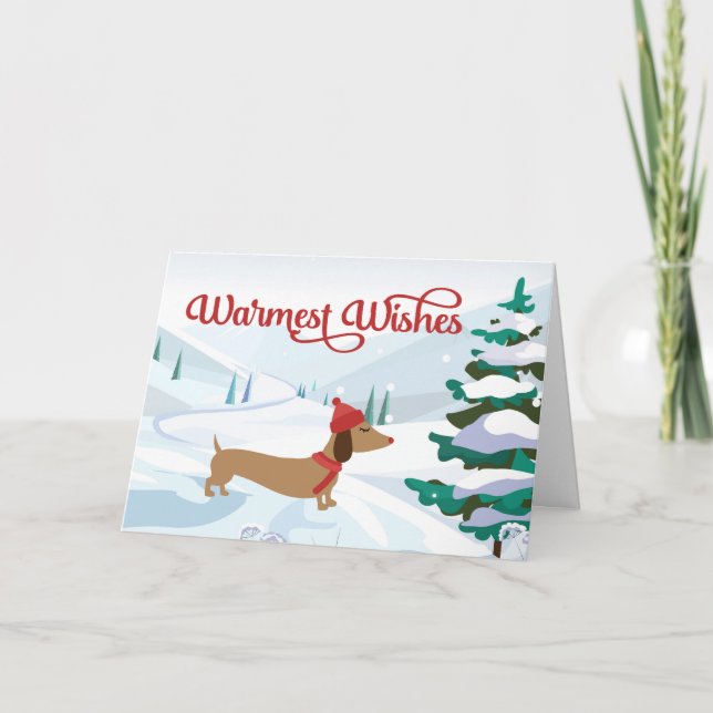 Dackel Warmest wünscht frohe Weihnachtskarte Dankeskarte (Vorderseite)