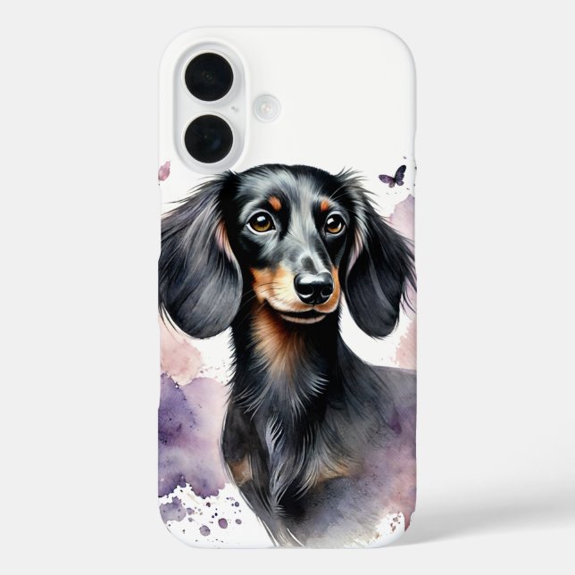 Dackel Wasserfarben Kunst iPhone 16 Hülle (Rückseite)