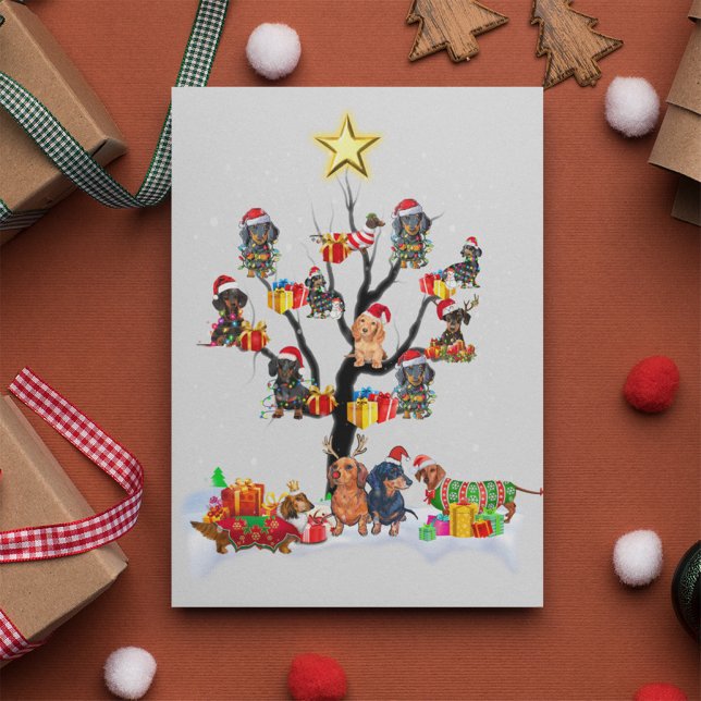 Dackel Weihnachten auf Tree Shirt Weihnachten Weih Postkarte (Von Creator hochgeladen)