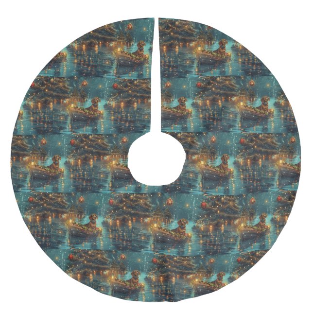 Dackel Weihnachten Feierliche Reise Polyester Weihnachtsbaumdecke (Vorderseite)