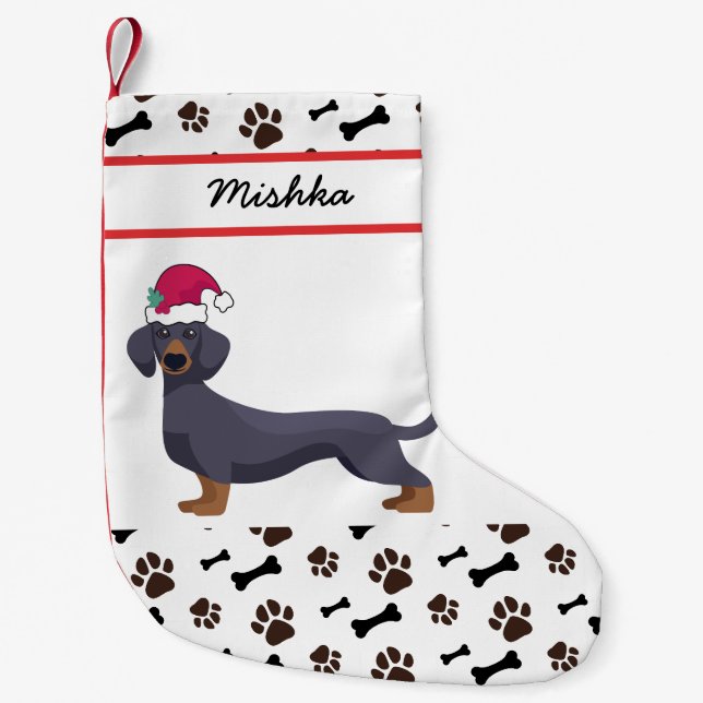 Dackel Weihnachten für Hunde mit eigenem Hundename Kleiner Weihnachtsstrumpf (Vorderseite)