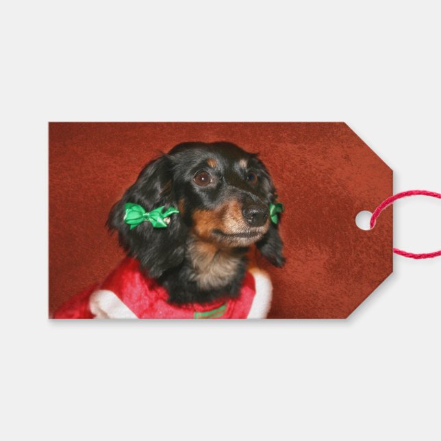 Dackel Weihnachten Geschenkanhänger (Vorderseite (Horizontal))