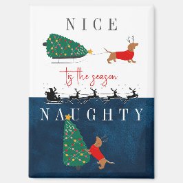 Dackel Weihnachten Hund Red Sweater Nice & Naughty Magnet