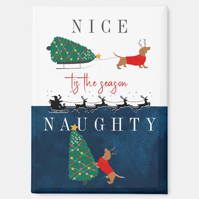 Dackel Weihnachten Hund Red Sweater Nice & Naughty Magnet (Vorderseite)