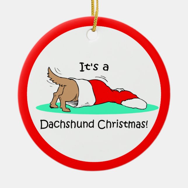 Dackel-Weihnachten Keramik Ornament (Vorne)