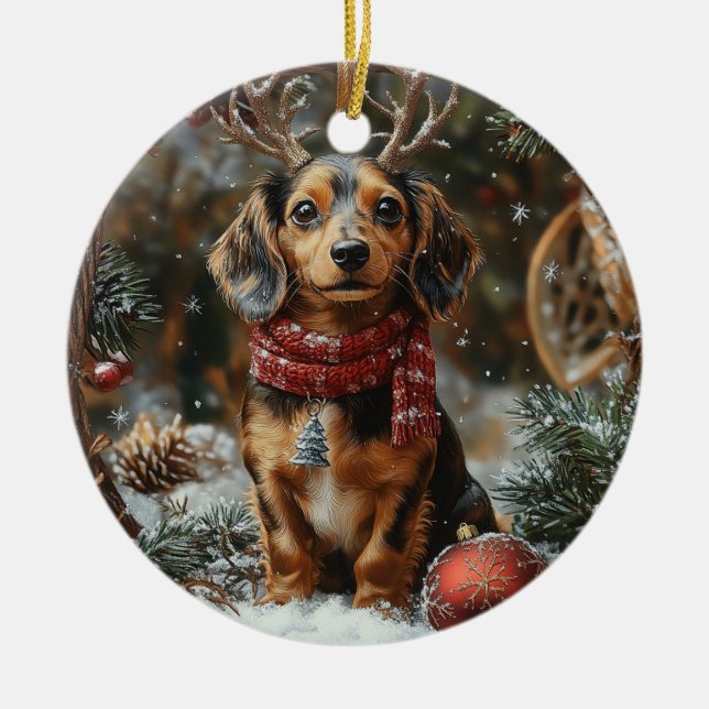 Dackel Weihnachten Keramik Ornament (Vorne)
