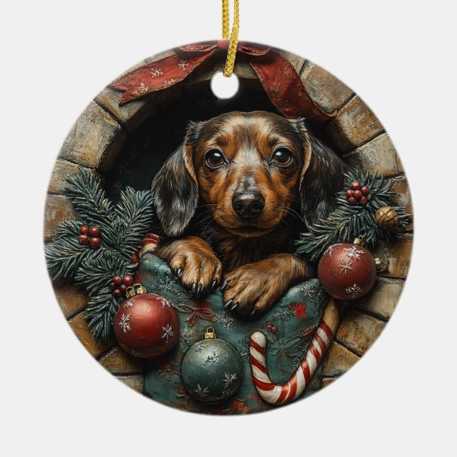 Dackel Weihnachten Keramik Ornament (Vorne)