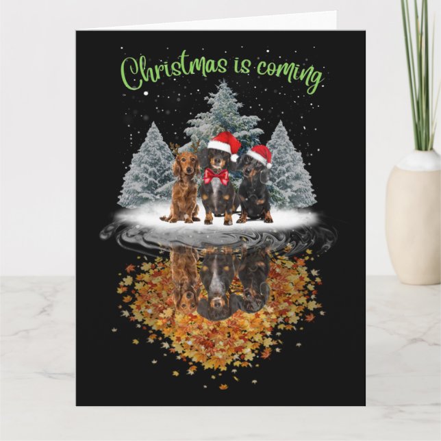 Dackel Weihnachten kommt Niedliche Hunde Grafik T- Karte (Vorderseite)