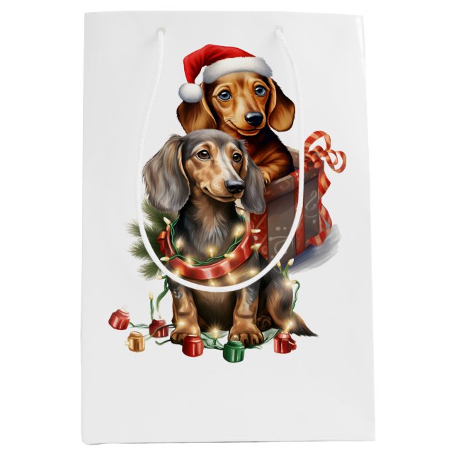 Dackel Weihnachten Mittlere Geschenktüte (Vorderseite)