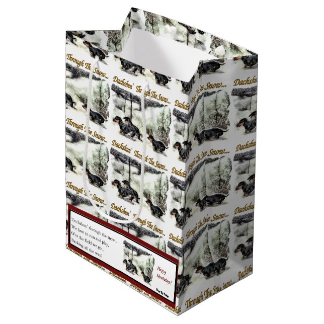 Dackel Weihnachten Mittlere Geschenktüte (Vorderseite Schrägansicht)