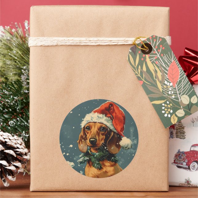 Dackel Weihnachten Runder Aufkleber (Feiertag)